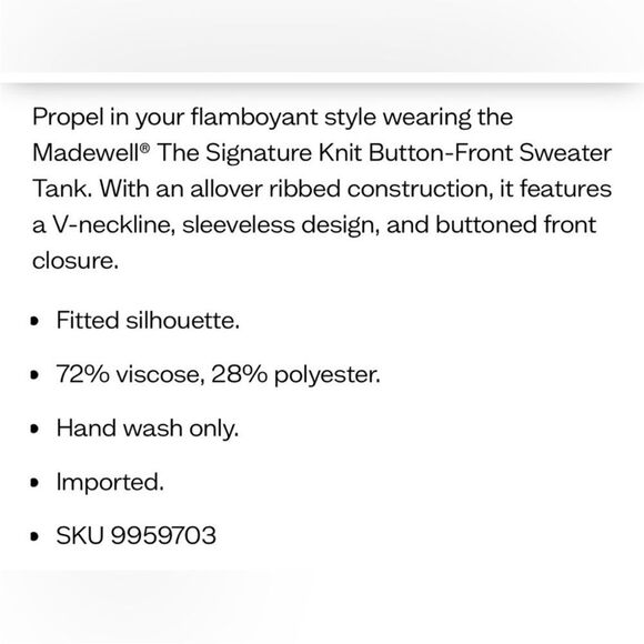 Madewell‎ The Signature Knit Button-Front Sweater Tank Ribbed Blue Sz Large NWT - Picture 6 of 16